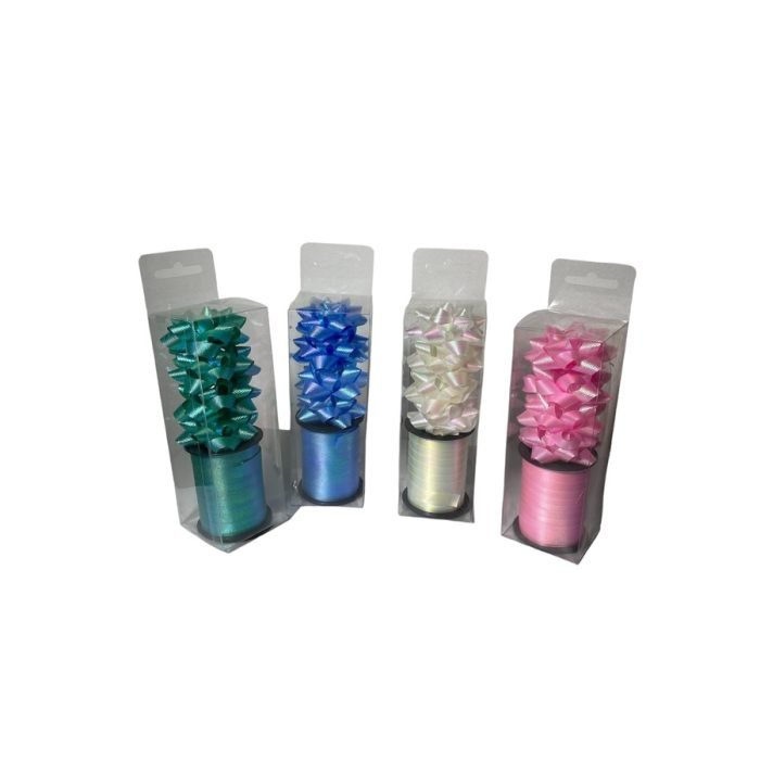 Set 4 moñas y cinta para regalo x 10 metros lisa