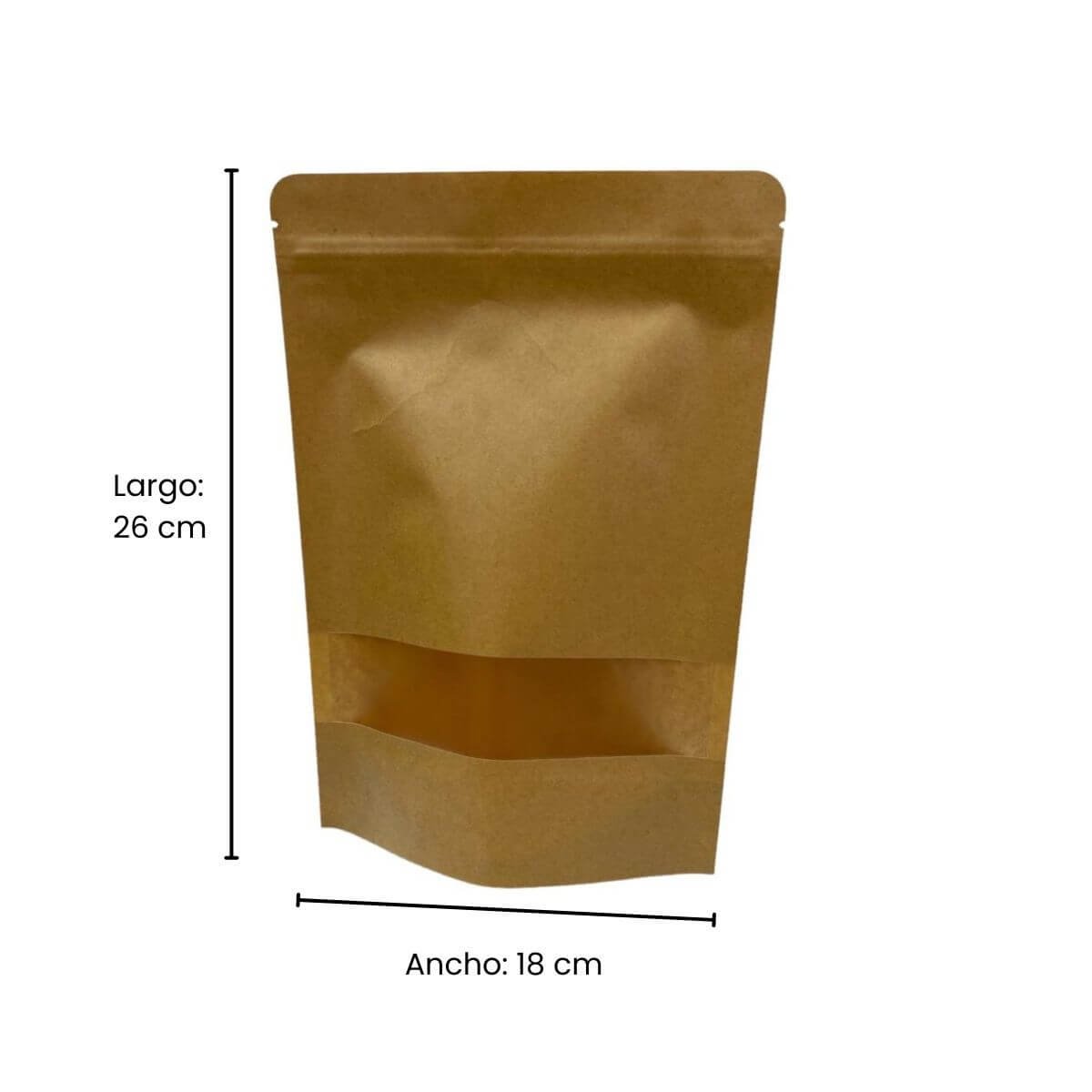 Bolsa de Papel Kraft con Visor y Cierre 18x26cm x50 Unidades