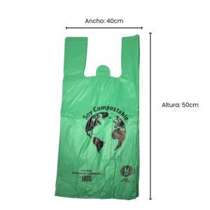Bolsa Camiseta Biodegradable Compostable - Verde, 40x50 cm