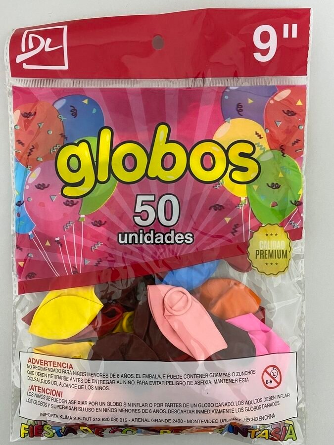 GLOBO NUMERO 9 LISO O MULTICOLOR PAQ. x 50 unidades