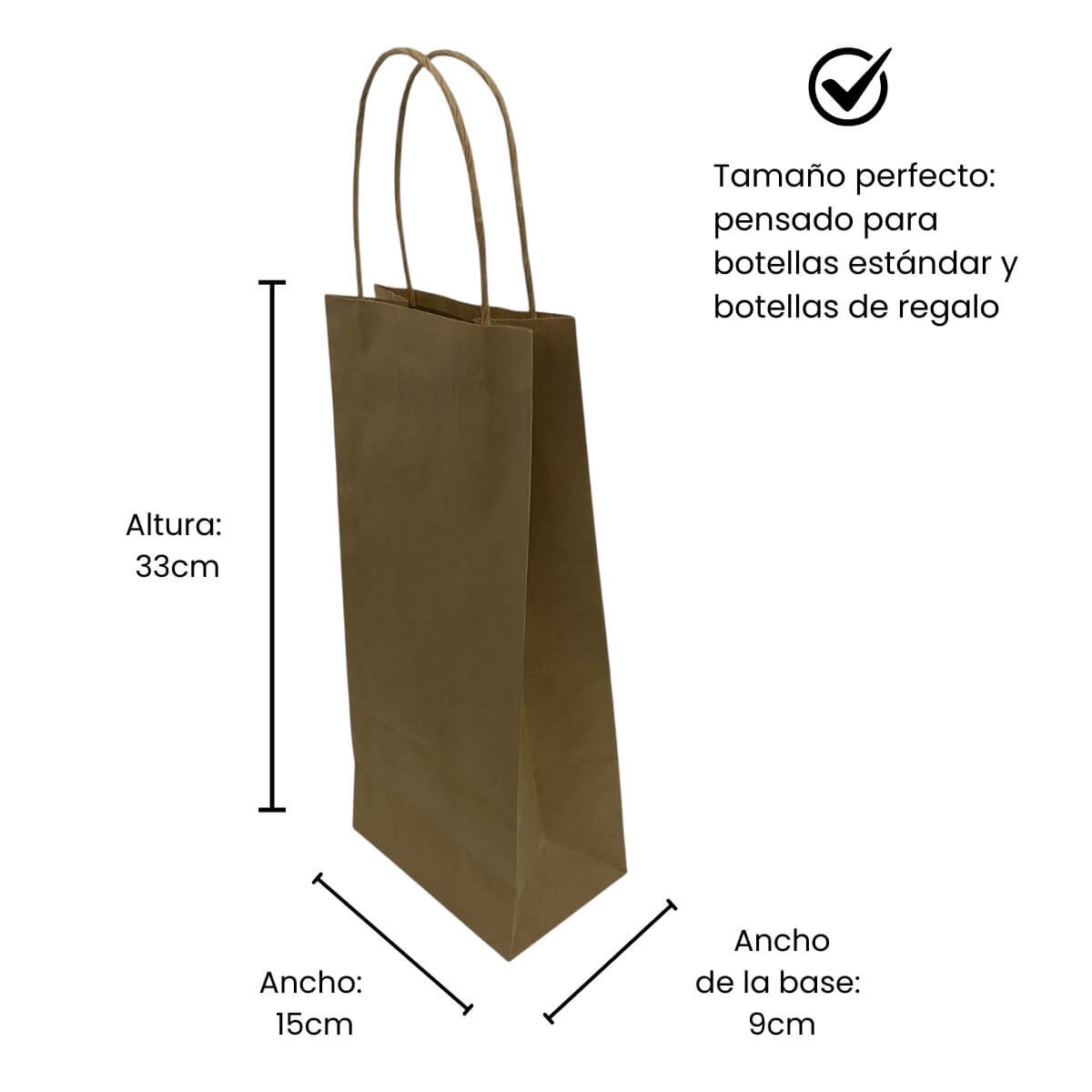 Bolsa papel Botella Kraft 15x33x9cm con Asas