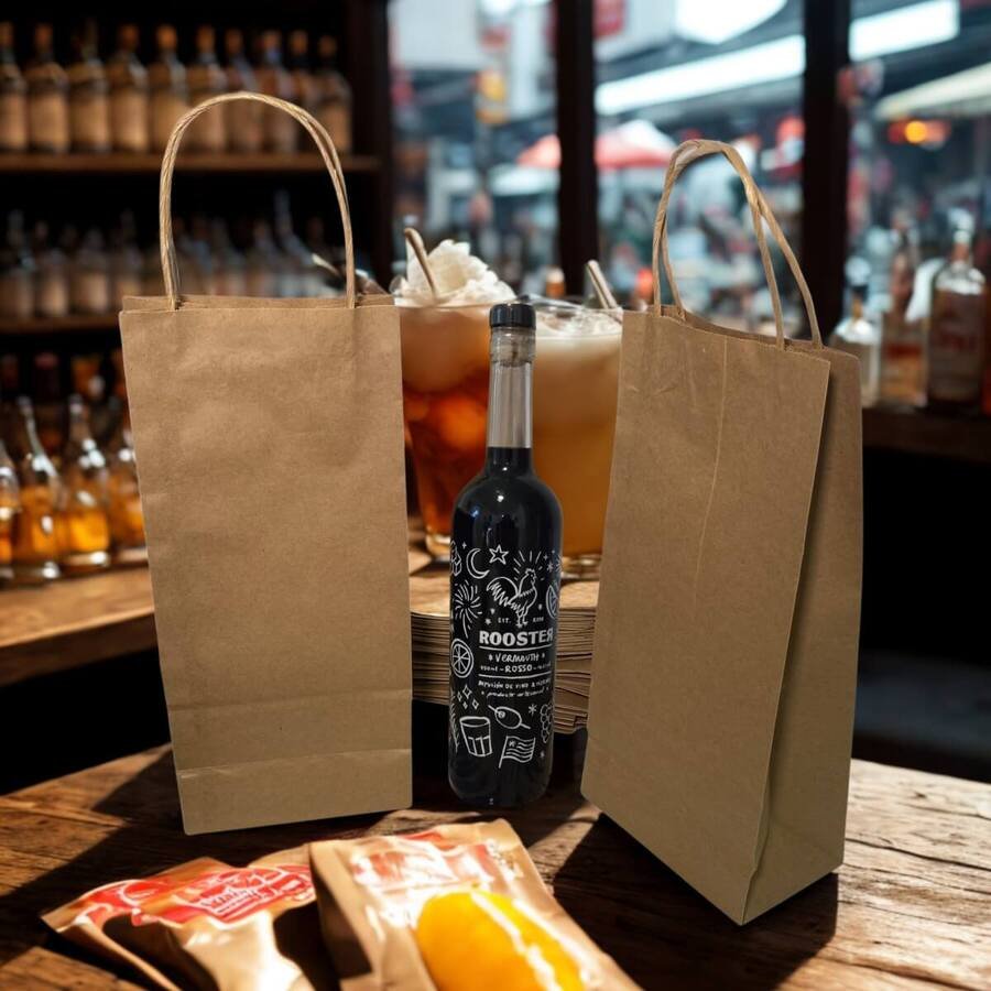 Bolsa papel Botella Kraft 15x33x9cm con Asas