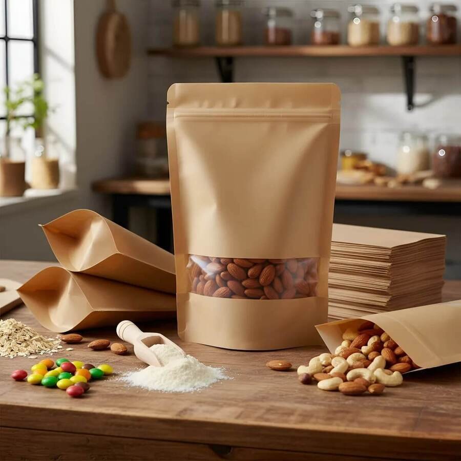 Bolsa de Papel Kraft con Visor y Cierre 18x26cm x50 Unidades