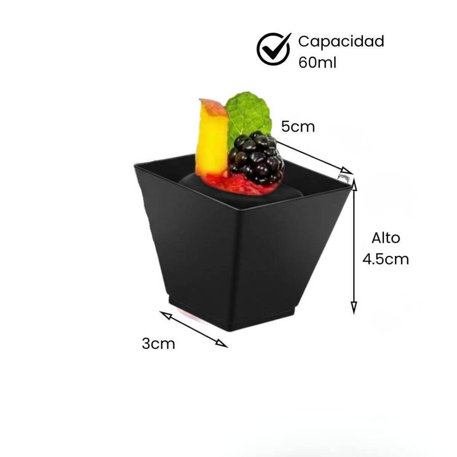 Vaso Shot Postre 60ml cuadrado 24 un Negro
