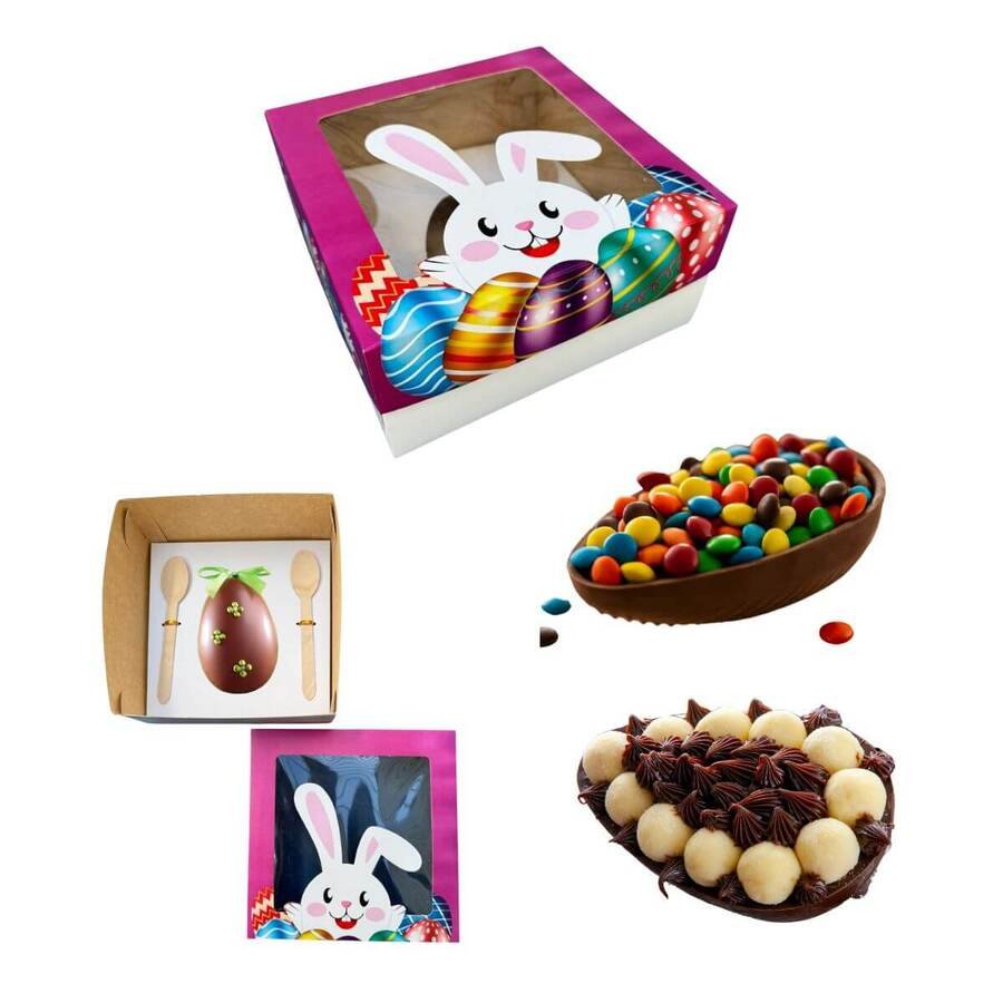 Caja para 1 Huevo de pascua Impresa Conejo con cuchara x uni