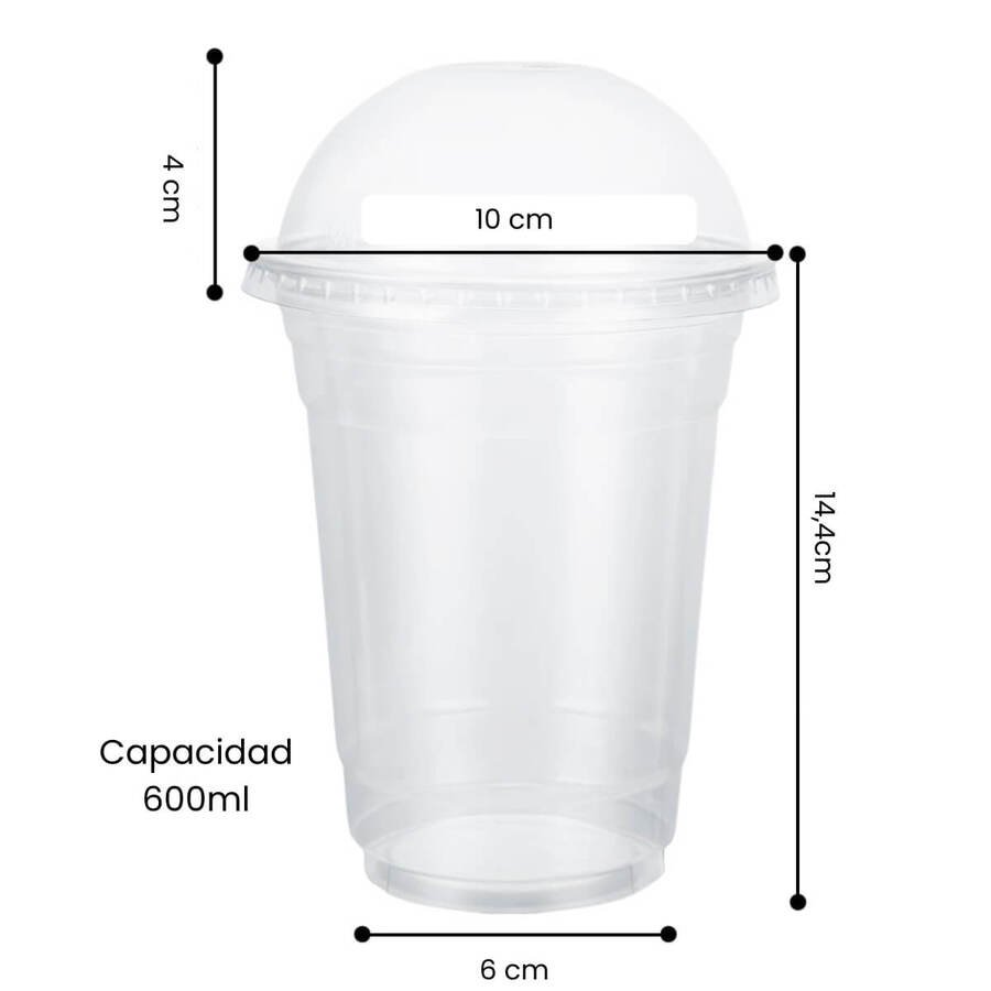 Vaso PET 600 cc Cristalino Con Tapa Domo x 100 Unidades