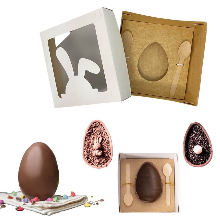 Caja para 1 Huevo de pascua Visor Conejo con cucharas x unid