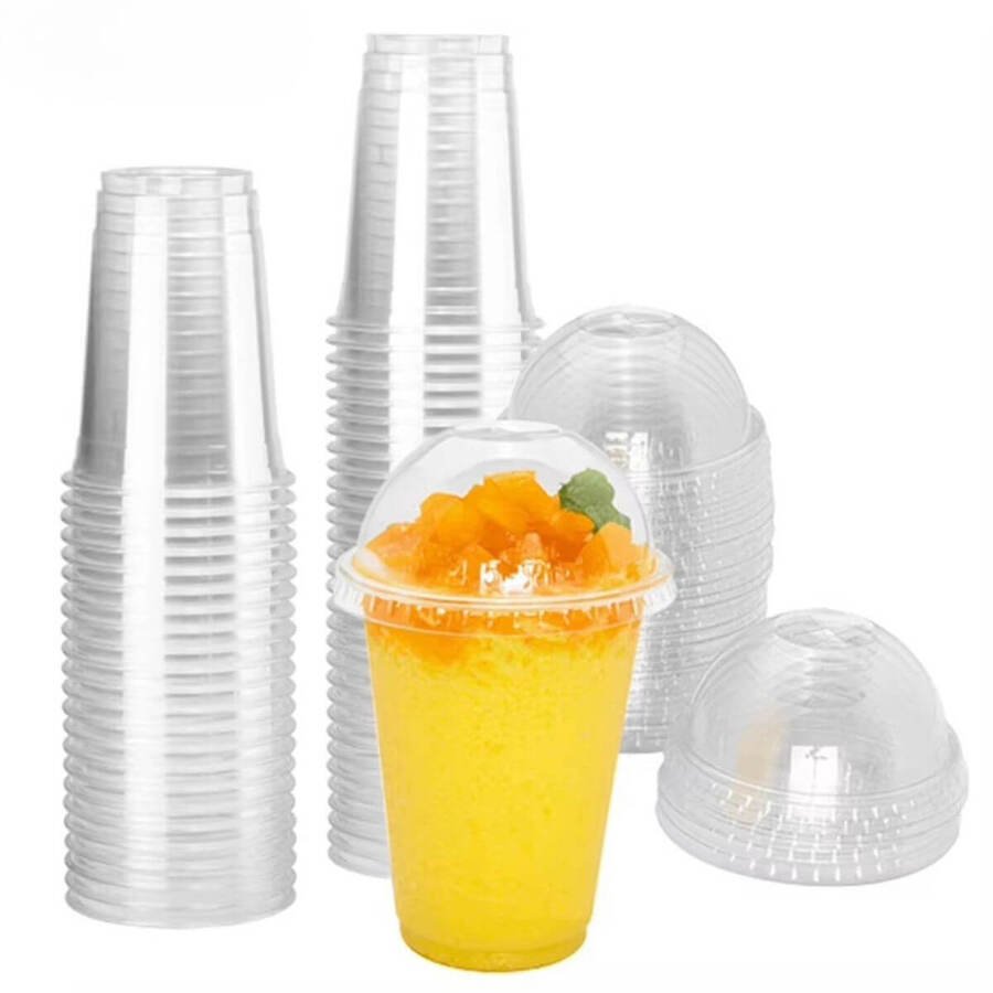 Vaso Descartable Tapa Domo Plástico 340 Ml  - Pack 100 Uni