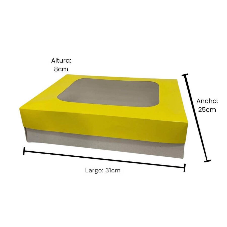 Caja Cartón Tapa Visor Masas Desayuno 25x33x8cm Amaril 20Un