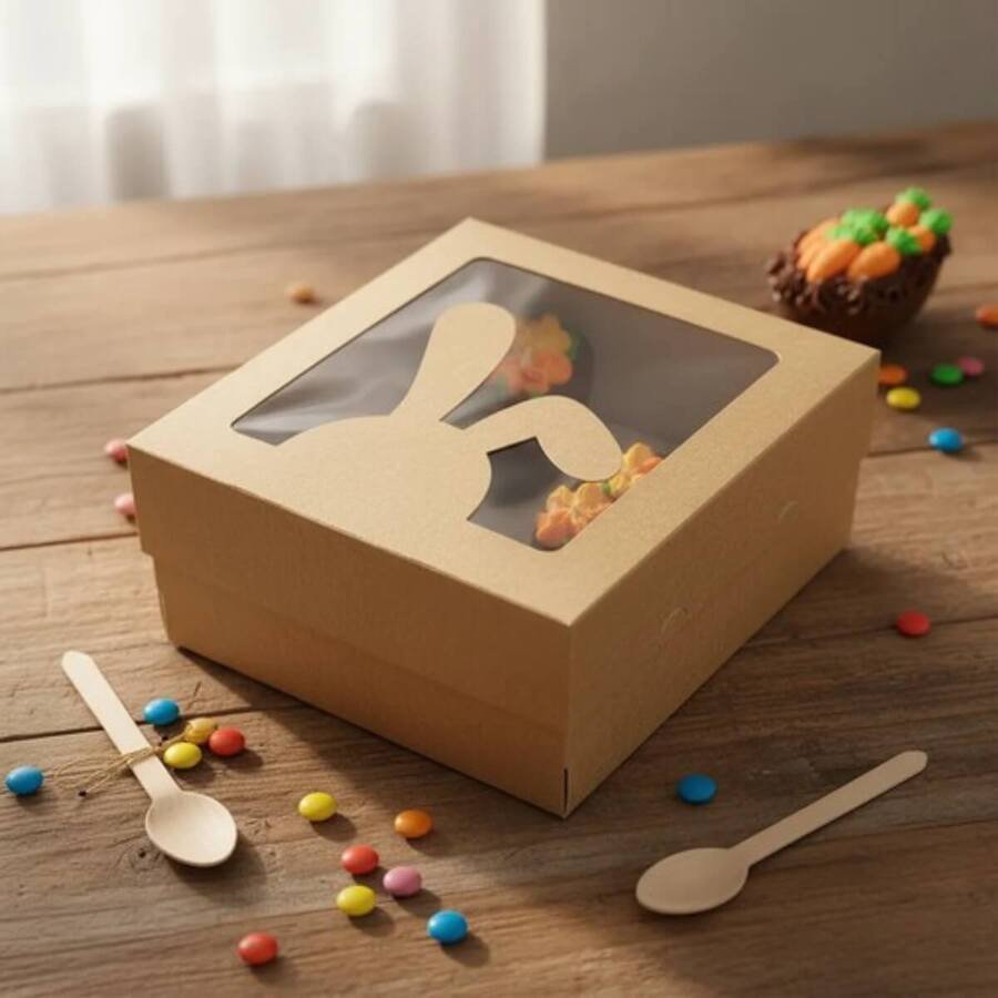Caja para 2 Huevo de pascua Visor Conejo con cucharas x unid