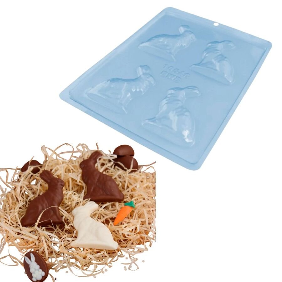 Molde Conejo Simple 4 cavidades Acetato