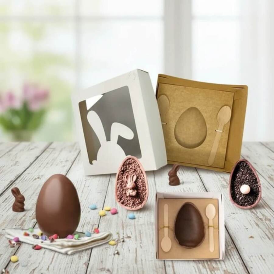 Caja para 1 Huevo de pascua Visor Conejo con cucharas x unid