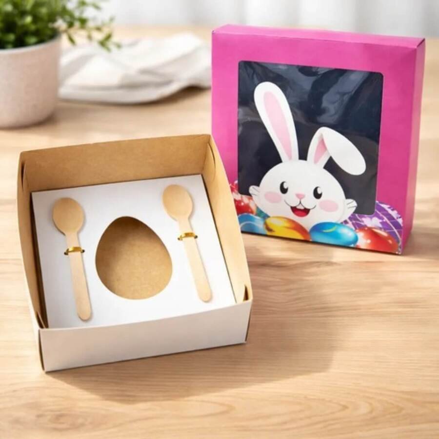 Caja para 1 Huevo de pascua Impresa Conejo con cuchara x uni