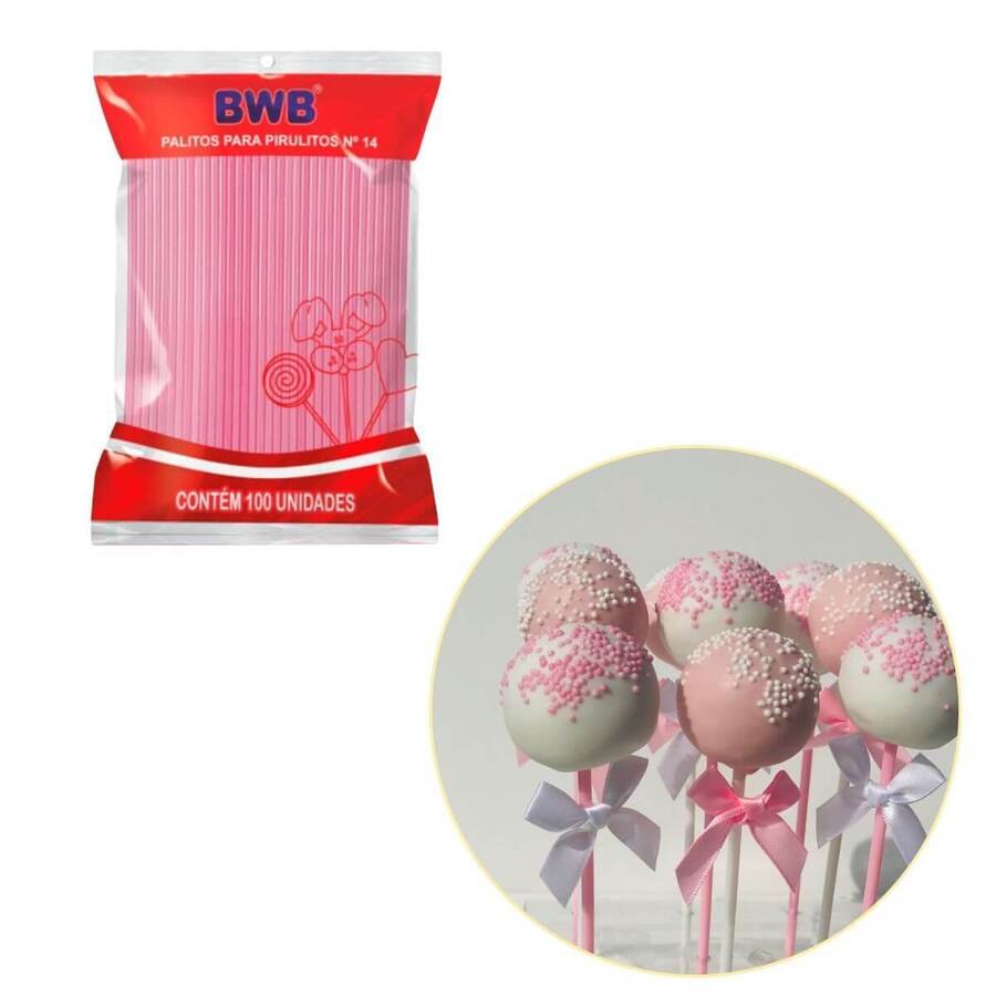Palito Cake Pop 14cm x 100 Unid. Rosado
