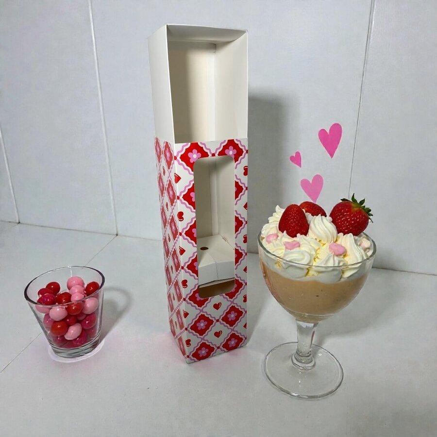 Caja para postre en copa Roja y Rosada