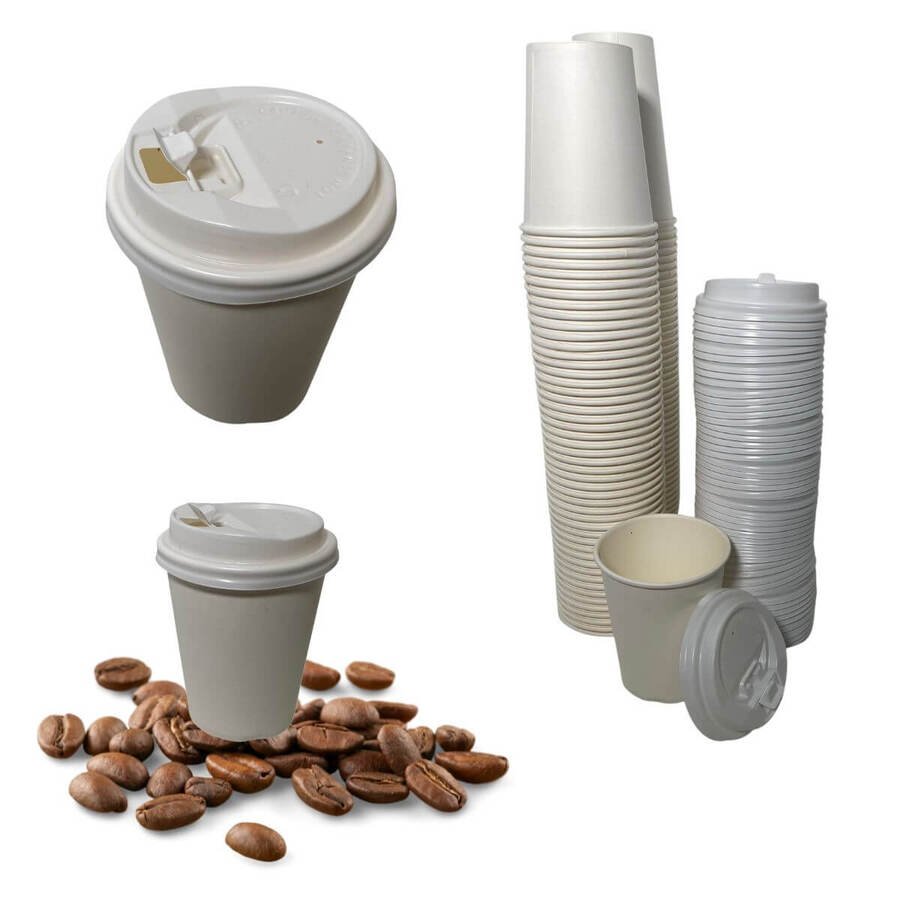 Vaso papel blanco descartable con tapa 180ml