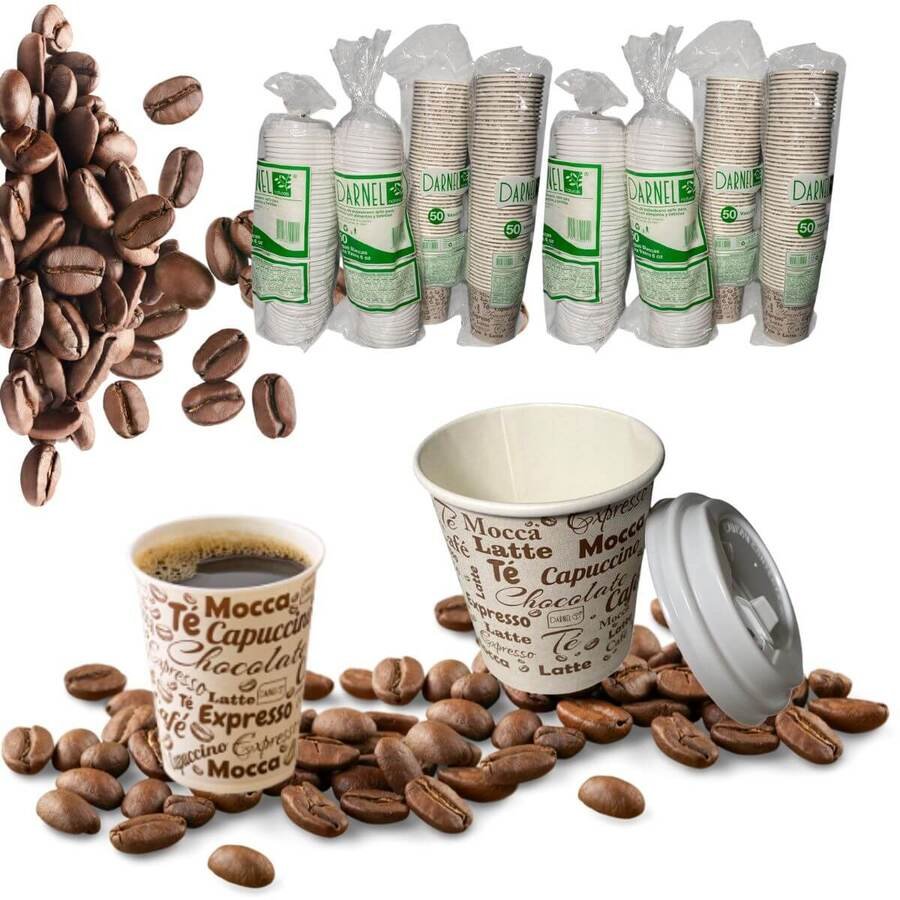 Vaso papel diseño descartable c /tapa 180ml