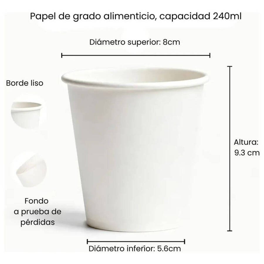 Vaso papel blanco descartable 240ml