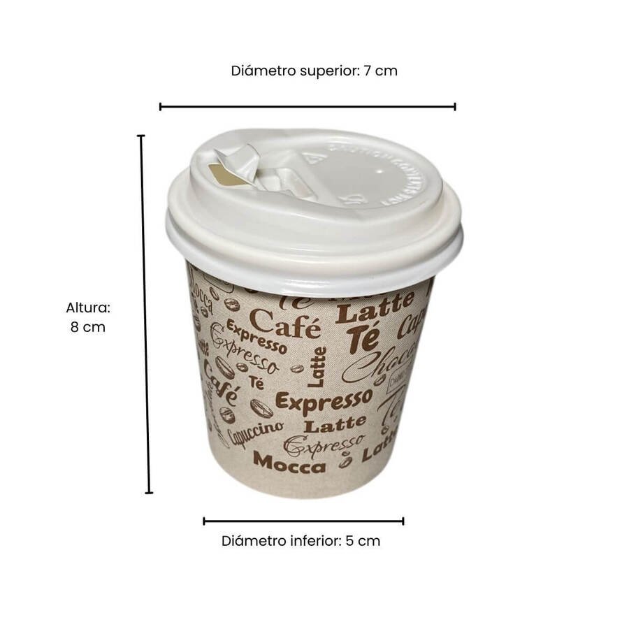 Vaso papel diseño descartable c /tapa 180ml