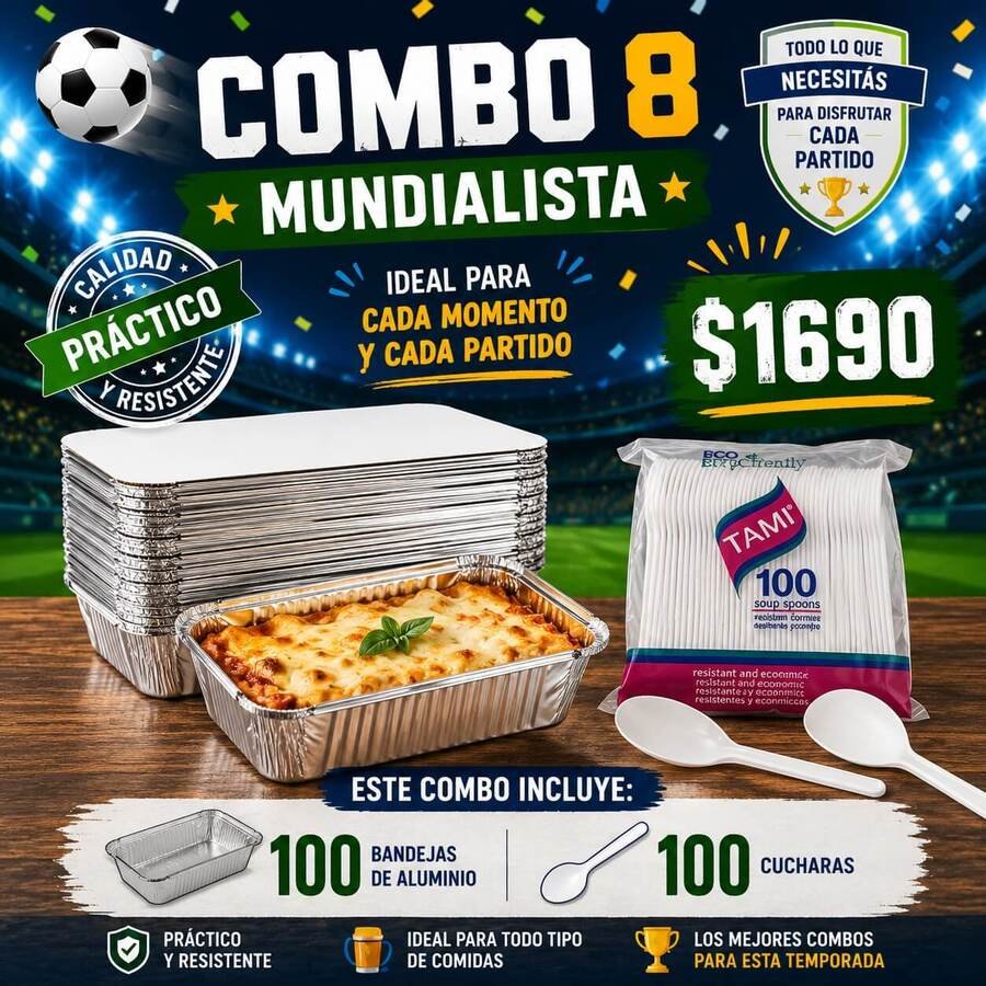 Bandeja vianda de aluminio y 100 cucharas