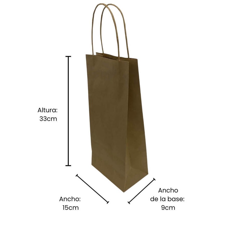 Bolsa papel Botella 15x33x9cm Asa Marron
