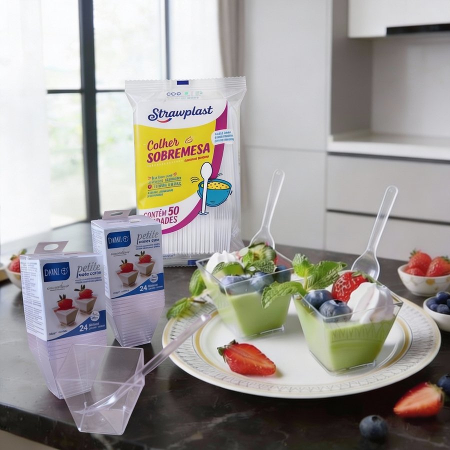 Vaso Shot Postre Descartable y cucharitas