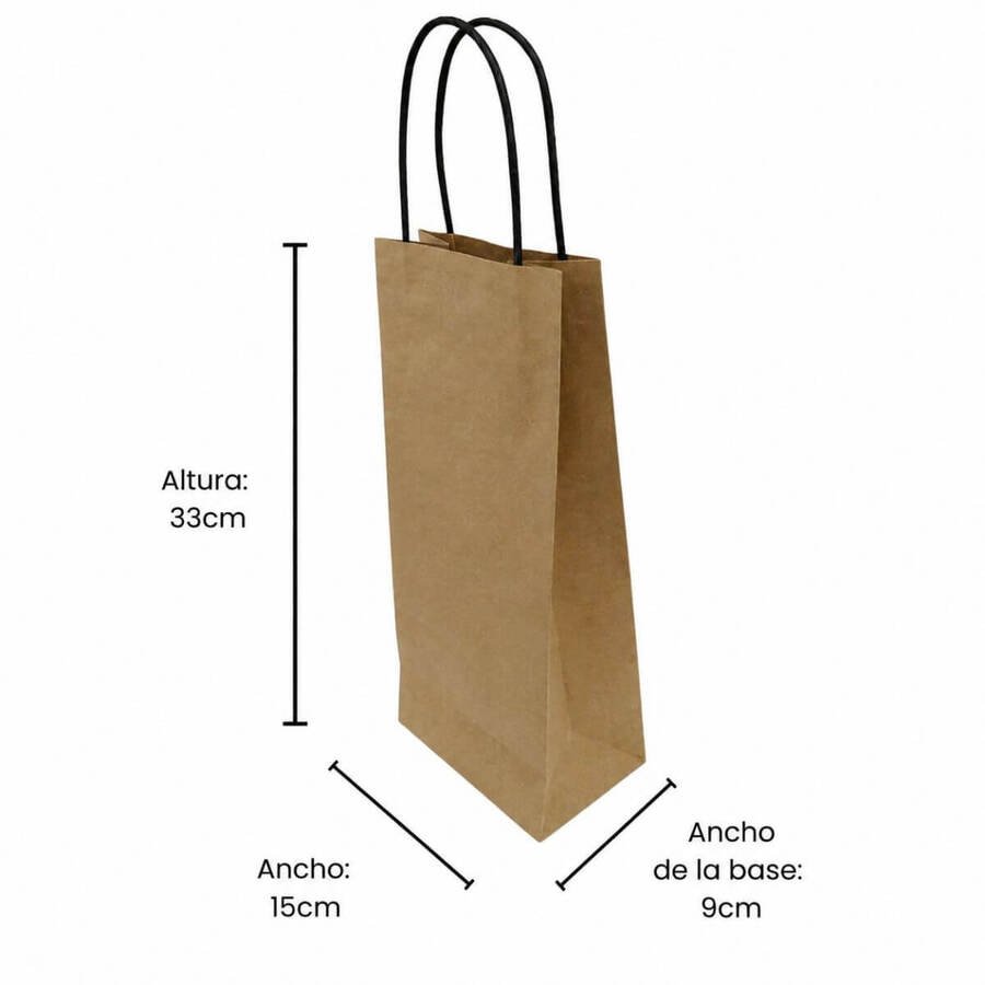 Bolsa papel Botella 15x33x9cm Asa Negra