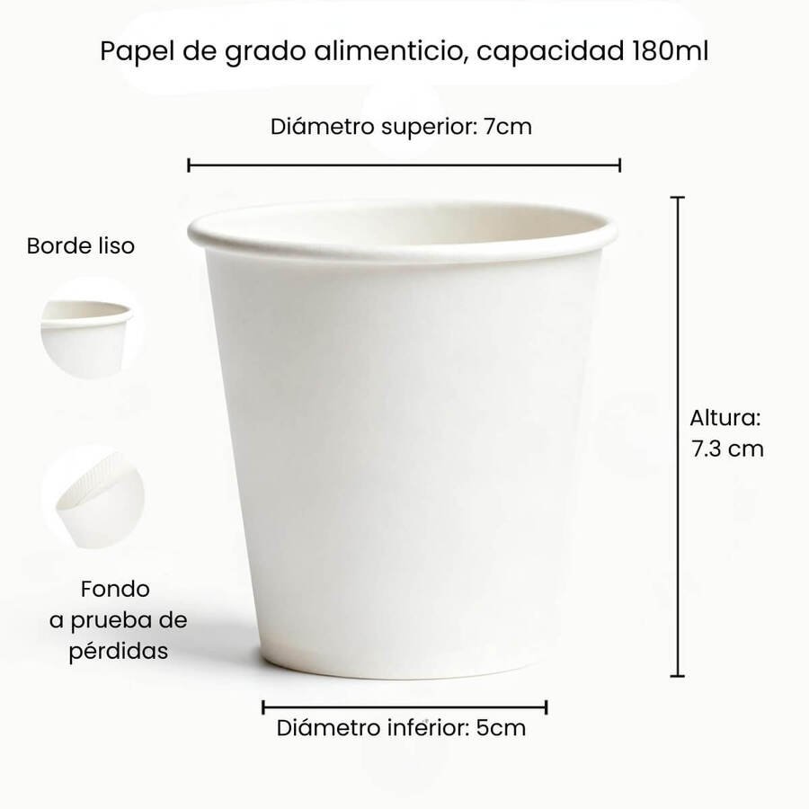 Vaso papel blanco descartable café 180ml