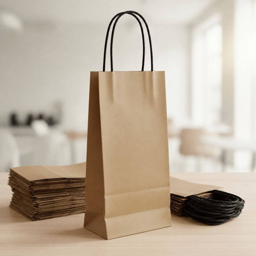Bolsa papel Botella 15x33x9cm Asa Negra