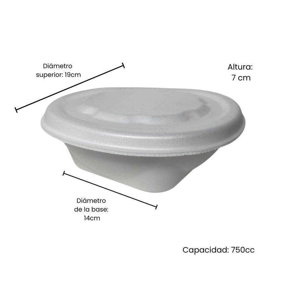 Bandeja Espuma Plast Descartable Con Tapa Plato 750cc -100un