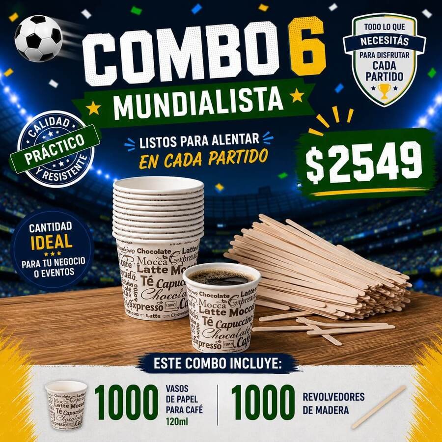 Vaso de papel 120ml y revolvedores madera