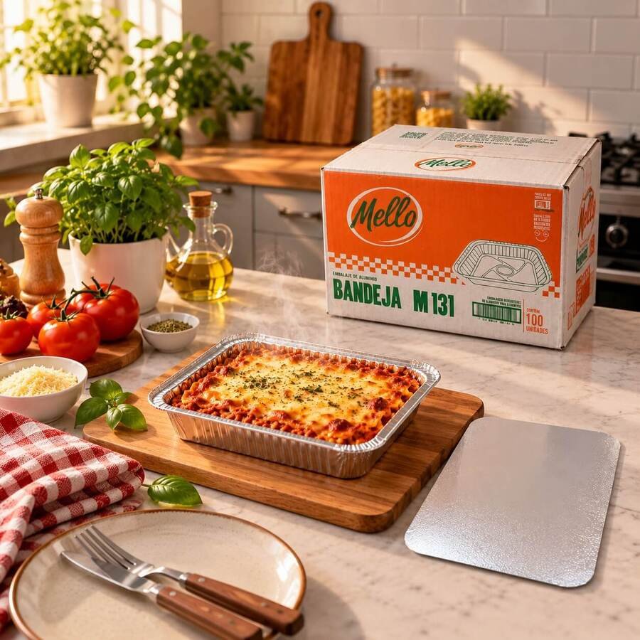 Bandeja Vianda Aluminio Descarta Tapa 750ml